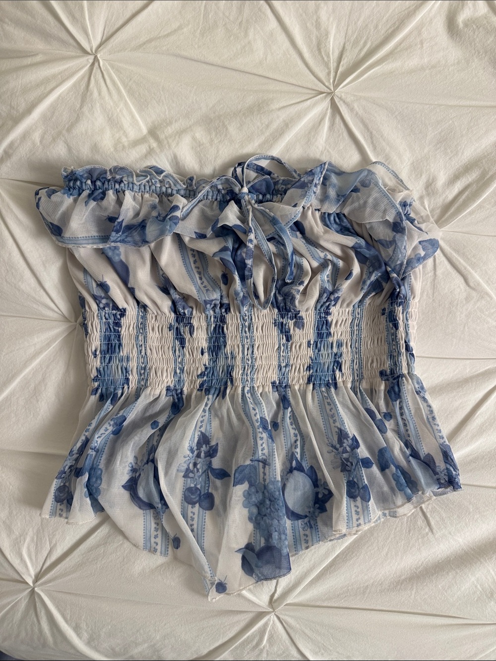 Blue Floral Smocked Tube Top - Women